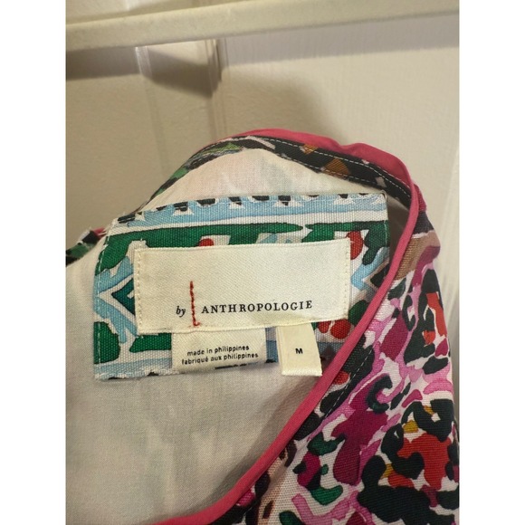 Anthropologie Sleeveless A-Line Dress Art Scene Print Pink Blue Size Medium - Picture 4 of 6